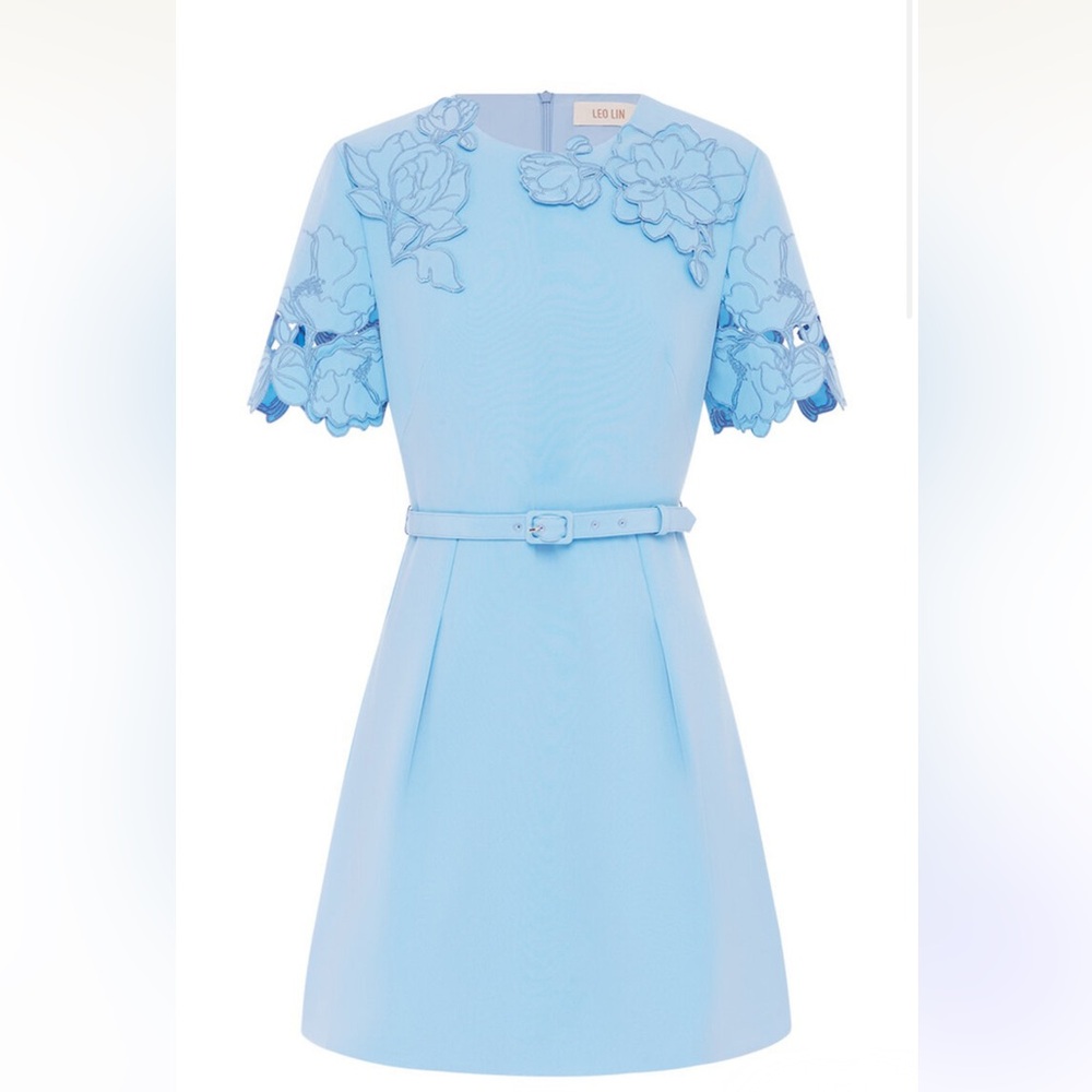 Leo Lin Light Blue Floral Lace Dress